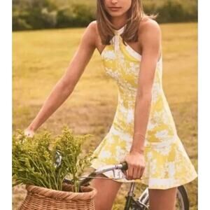 Alexis Dress Medium Alexis Solana Citrus Floral Mini Yellow Jacquard Halter Sexy
